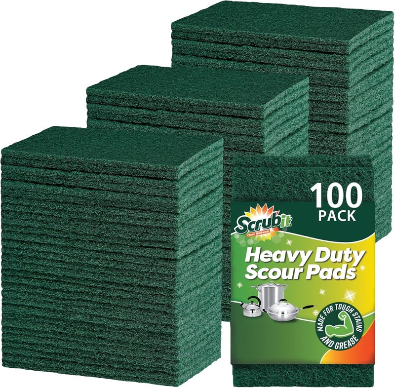 SCRUBIT Scouring Pad - Heavy Duty Scrub Pads for Cleaning Dishes - Non-Scratch Reusable Scrubbing - Green (100) - Image 1